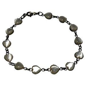 Vintage CW - Sterling Silver-‎ HEART Mother Of Pearl 8" BRACELET-Valentine/Love